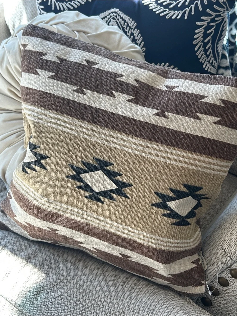 NEW! Southwestern Geometric Aztec Western Print Throw Accent Pillow Brown & Tan